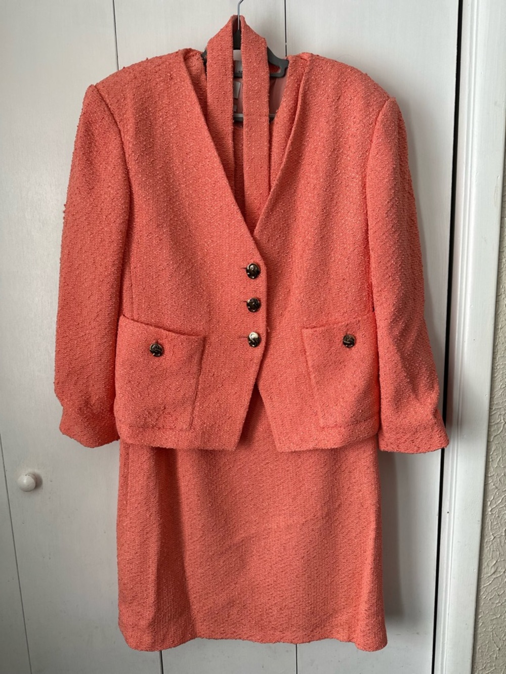 St. John Coral Textured Jacket and Skirt Set